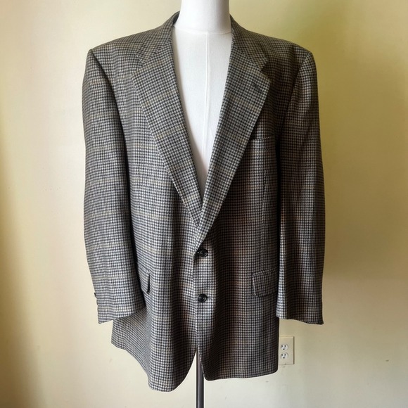 Vintage Burberrys Mens Wool Blazer Houndstooth Check Sport Coat 100% Wool 50/52R - Picture 1 of 9